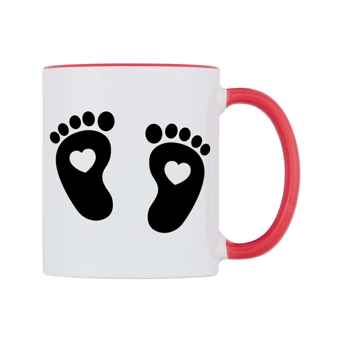 Black Feet Love Heart Mug — white 11oz gloss mug with a red inside and handle, left side, on a white background