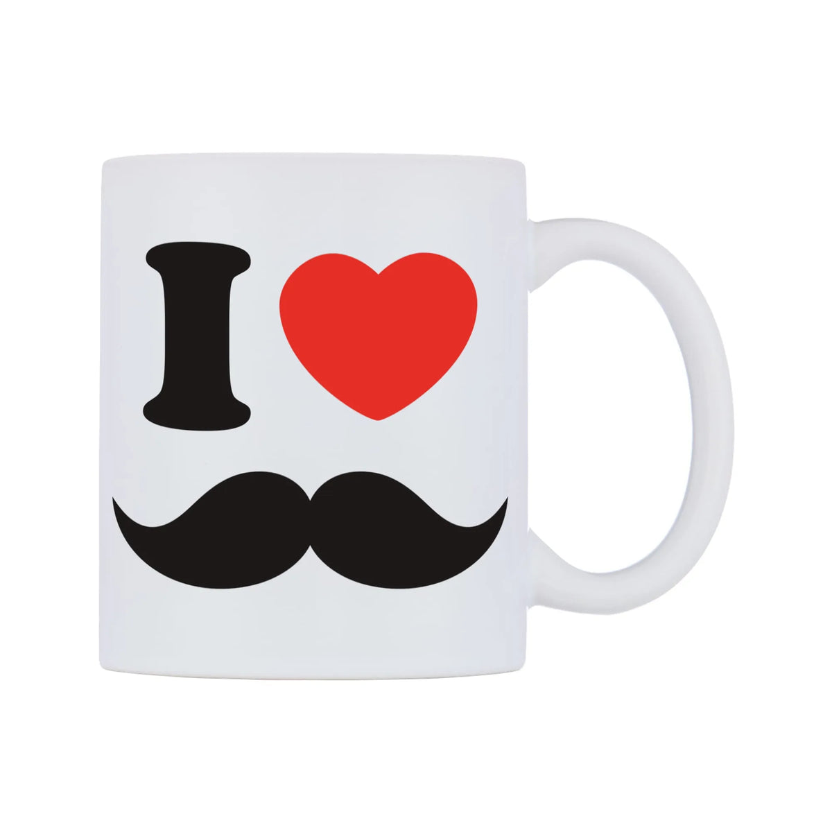 I Love Moustaches Mug — white 11oz gloss mug, left side, on a white background