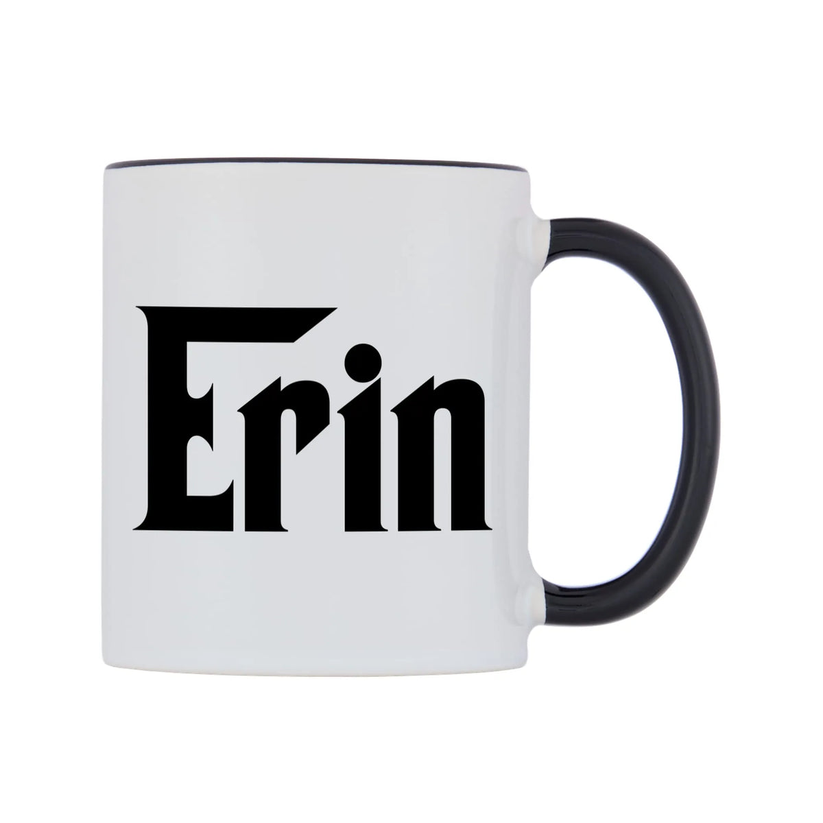 Erin - Godfather Themed Mug — white 11oz gloss mug with a black inside and handle, left side, on a white background