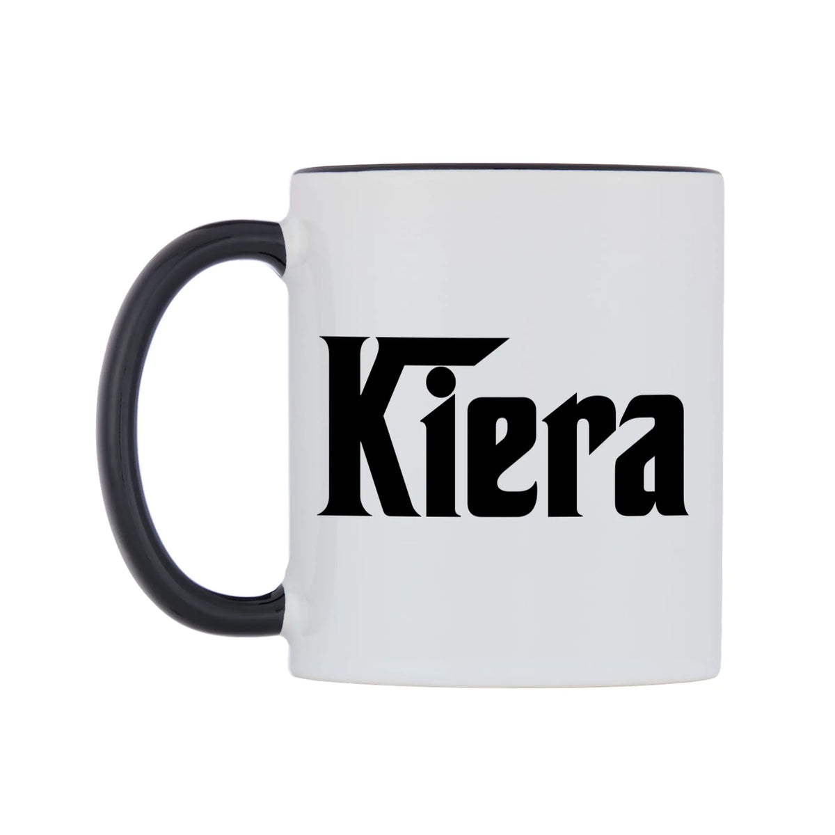 Kiera - Godfather Themed Mug — white 11oz gloss mug with a black inside and handle, right side, on a white background