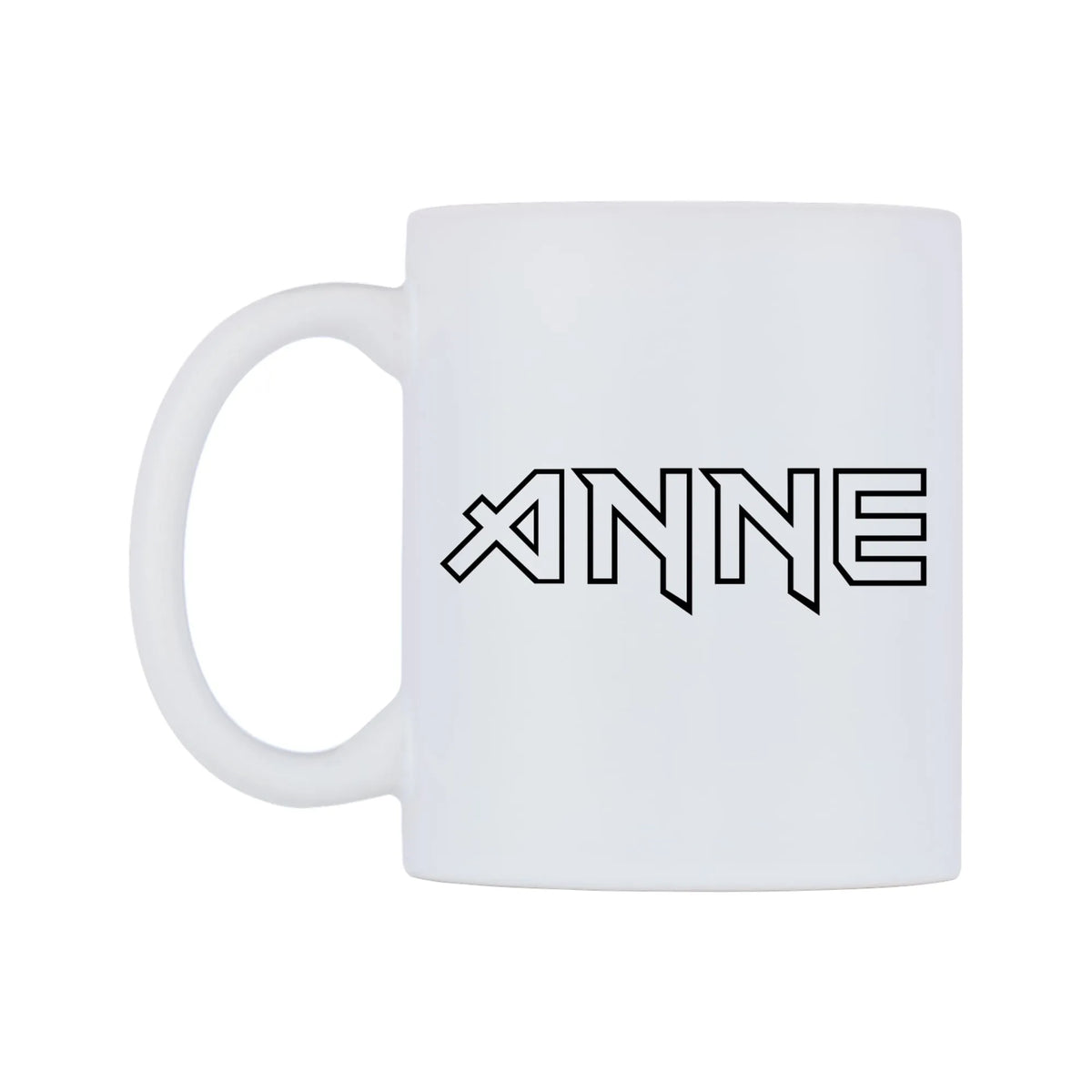 Anne - Iron Maiden Themed Mug — white 11oz gloss mug, right side, on a white background