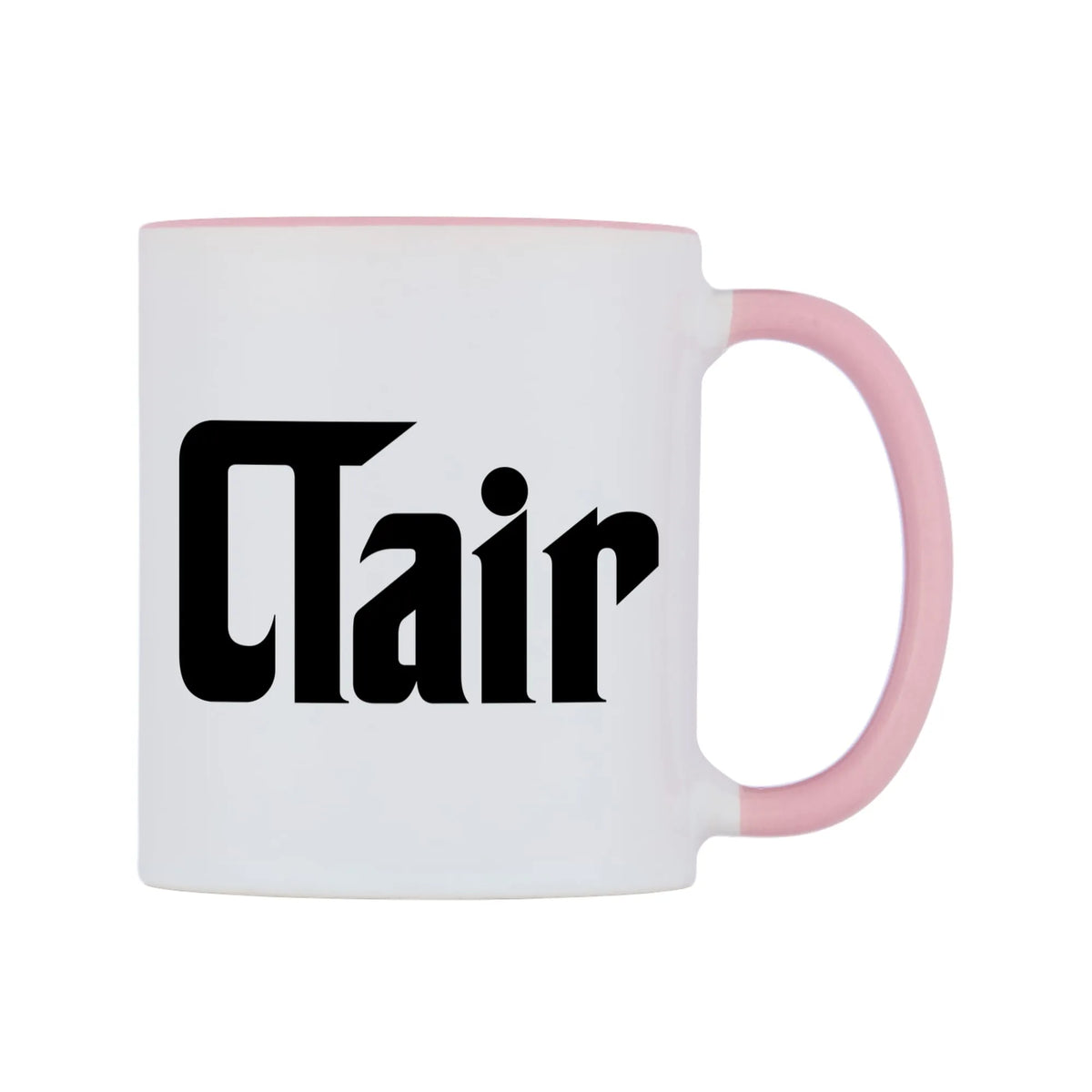 Clair - Godfather Themed Mug — white 11oz gloss mug with a pink inside and handle, left side, on a white background
