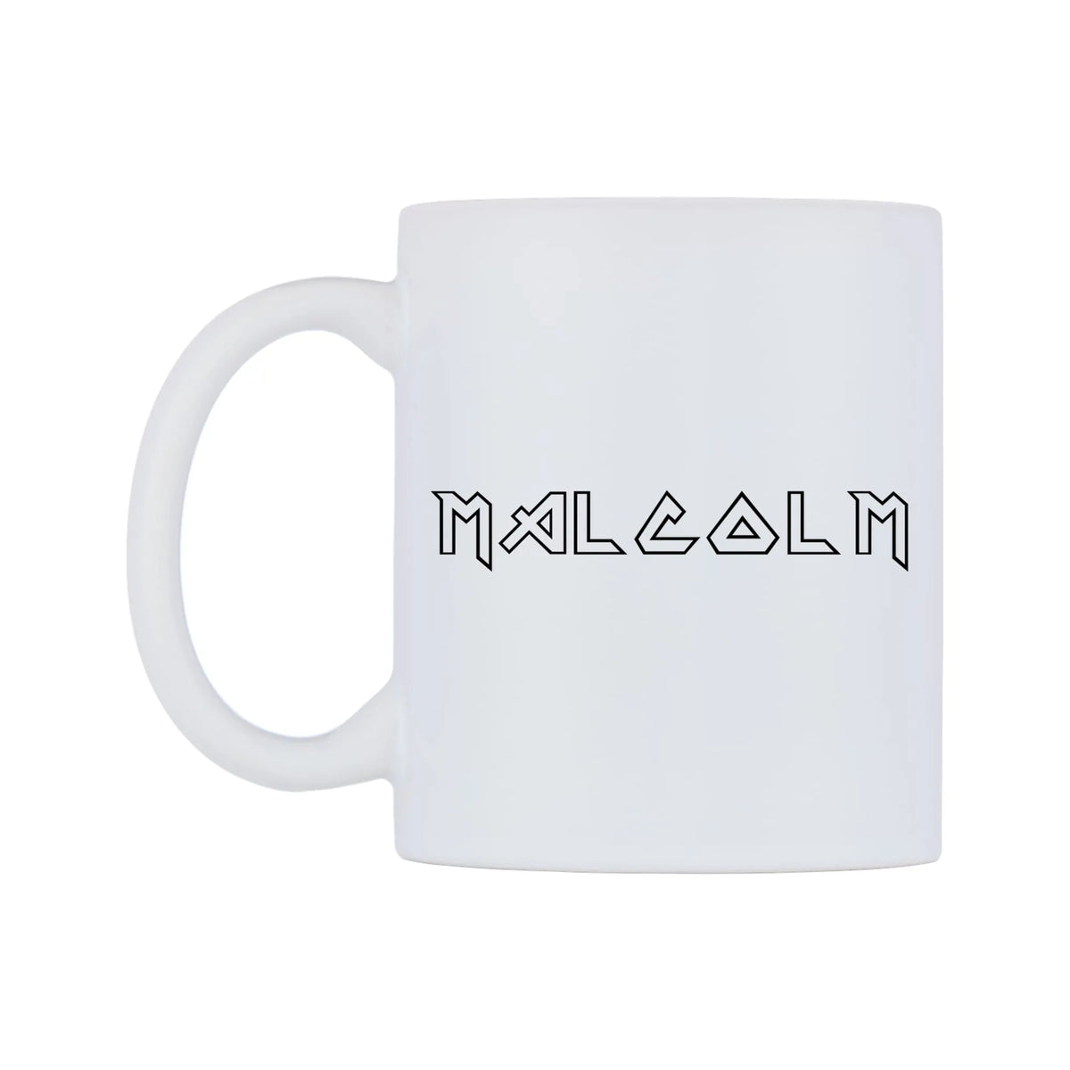Malcolm - Iron Maiden Themed Mug — white 11oz gloss mug, right side, on a white background