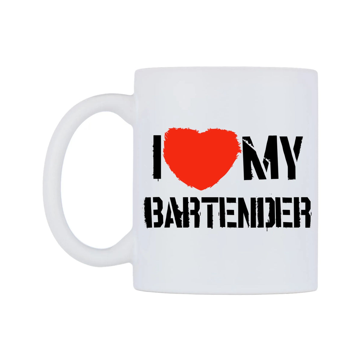 I Love My Bartender Mug — white 11oz gloss mug, right side, on a white background