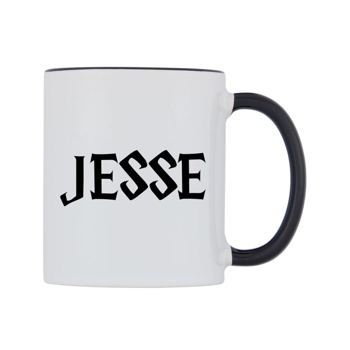 Jesse - Wizard Themed Mug — white 11oz gloss mug with a black inside and handle, left side, on a white background
