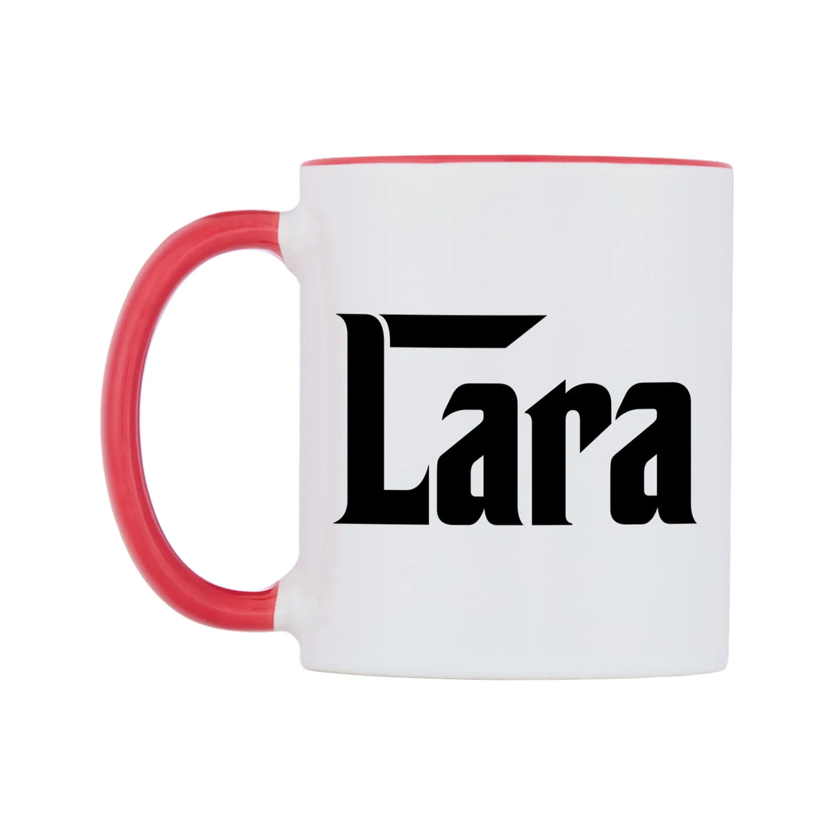 Lara - Godfather Themed Mug — white 11oz gloss mug with a red inside and handle, right side, on a white background
