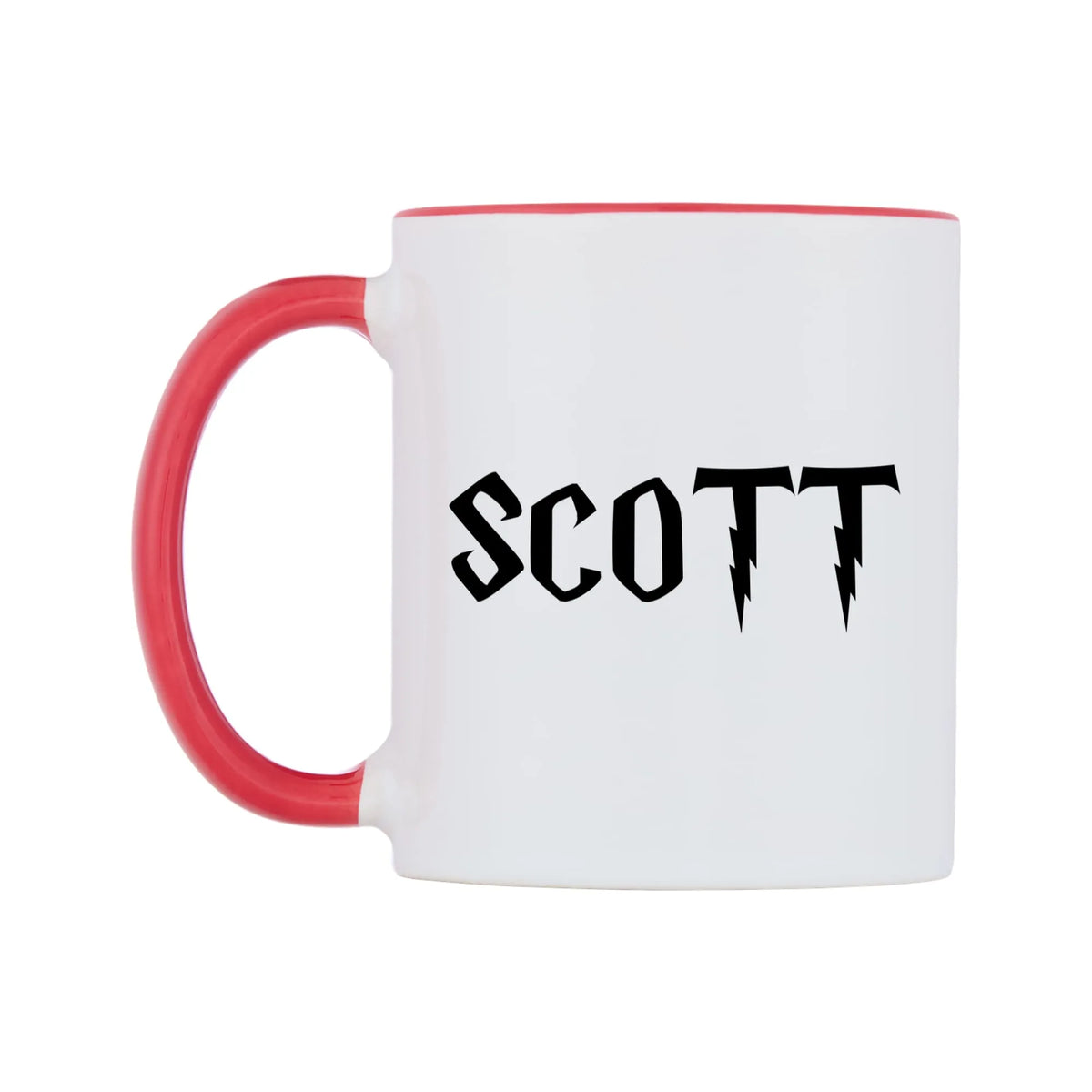 Scott - Wizard Themed Mug — white 11oz gloss mug with a red inside and handle, right side, on a white background