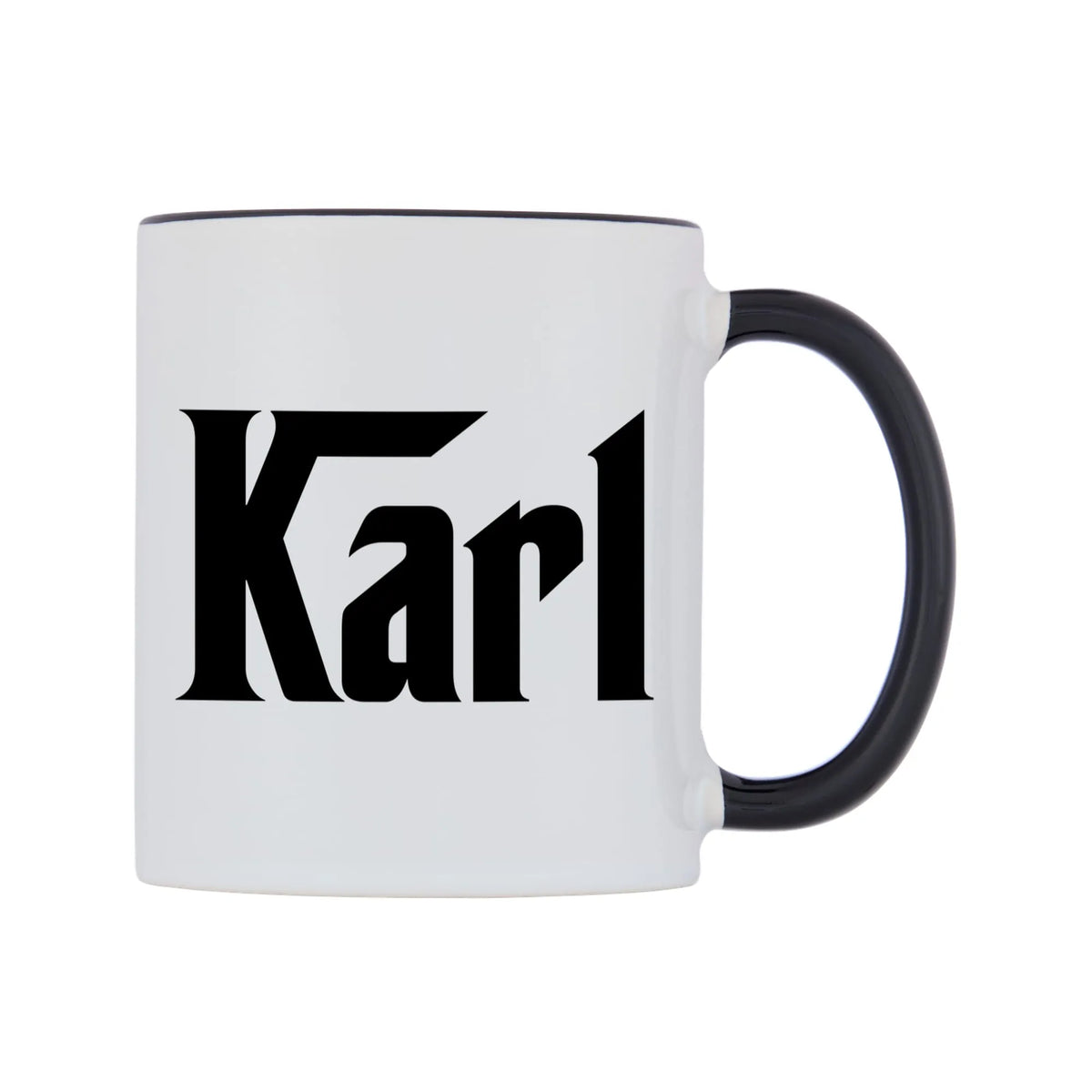 Karl - Godfather Themed Mug — white 11oz gloss mug with a black inside and handle, left side, on a white background