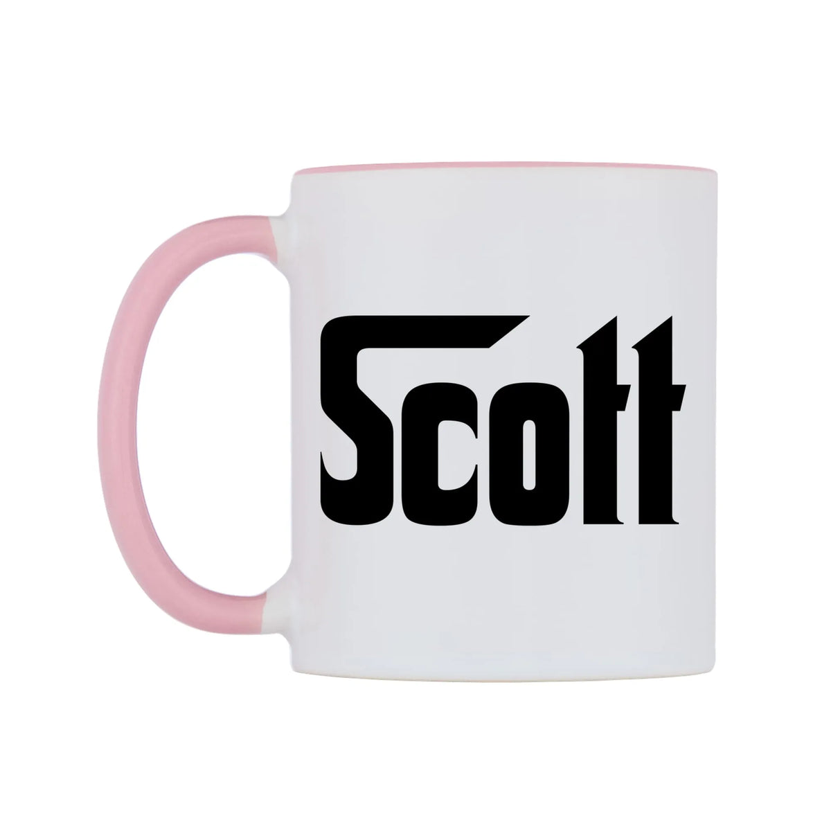 Scott - Godfather Themed Mug — white 11oz gloss mug with a pink inside and handle, right side, on a white background