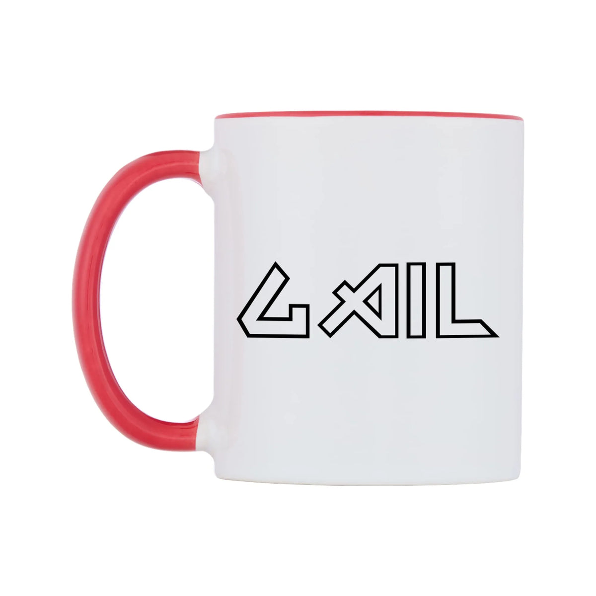 Gail - Iron Maiden Themed Mug — white 11oz gloss mug with a red inside and handle, right side, on a white background