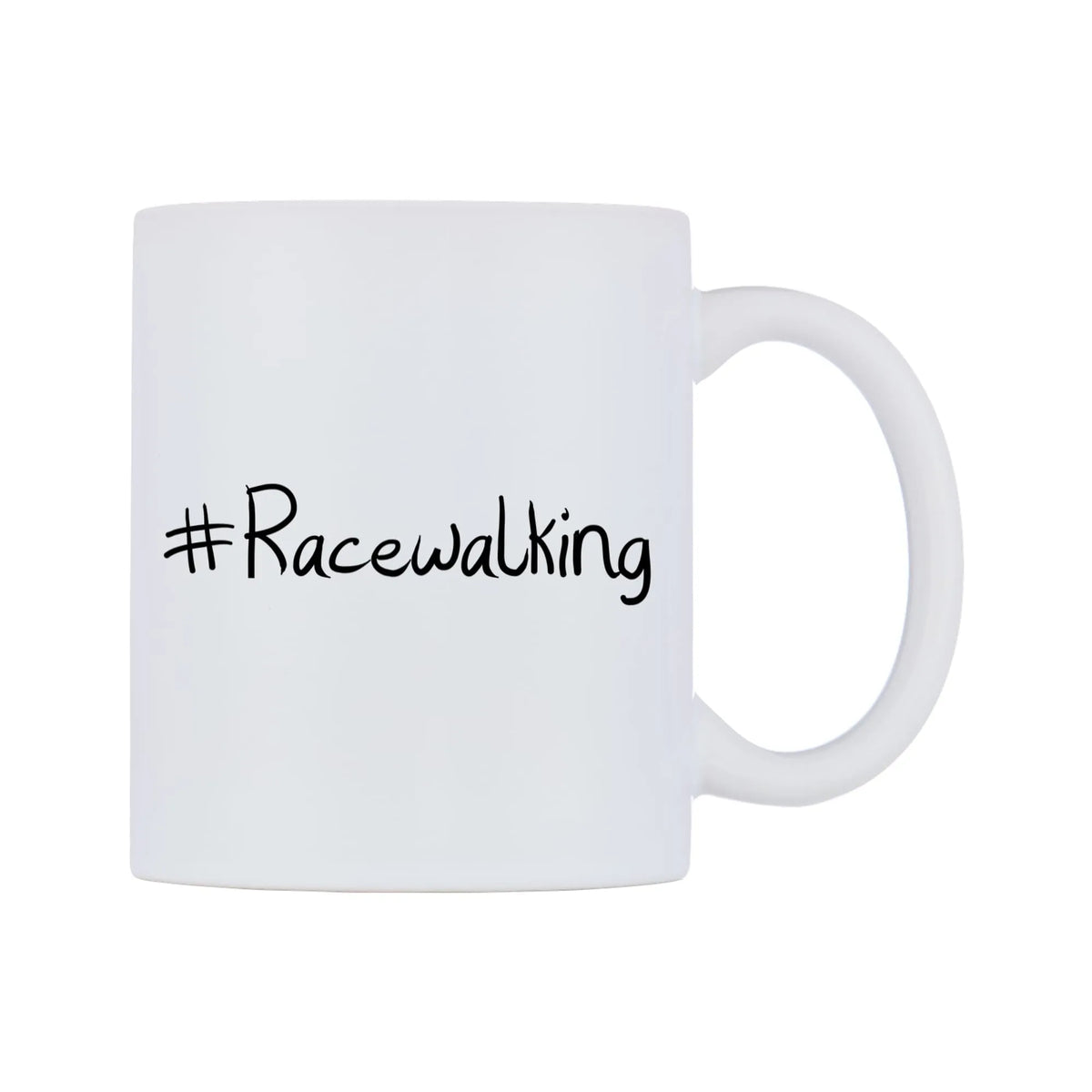 Racewalking Mug — mug, left side, on a white background