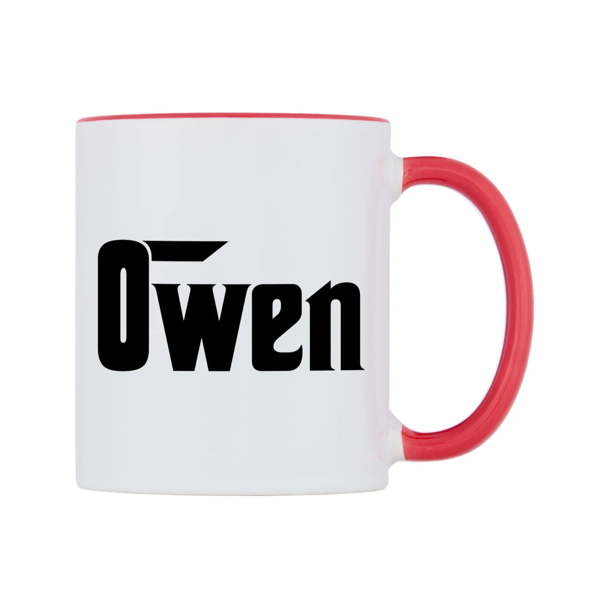 Owen - Godfather Themed Mug — white 11oz gloss mug with a red inside and handle, left side, on a white background