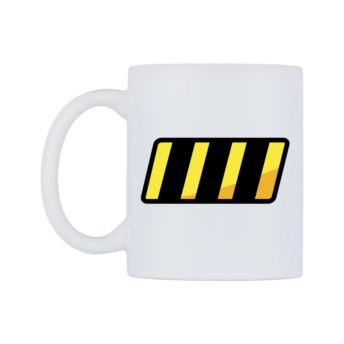 Warning Strip Emoji Mug — mug, right side, on a white background