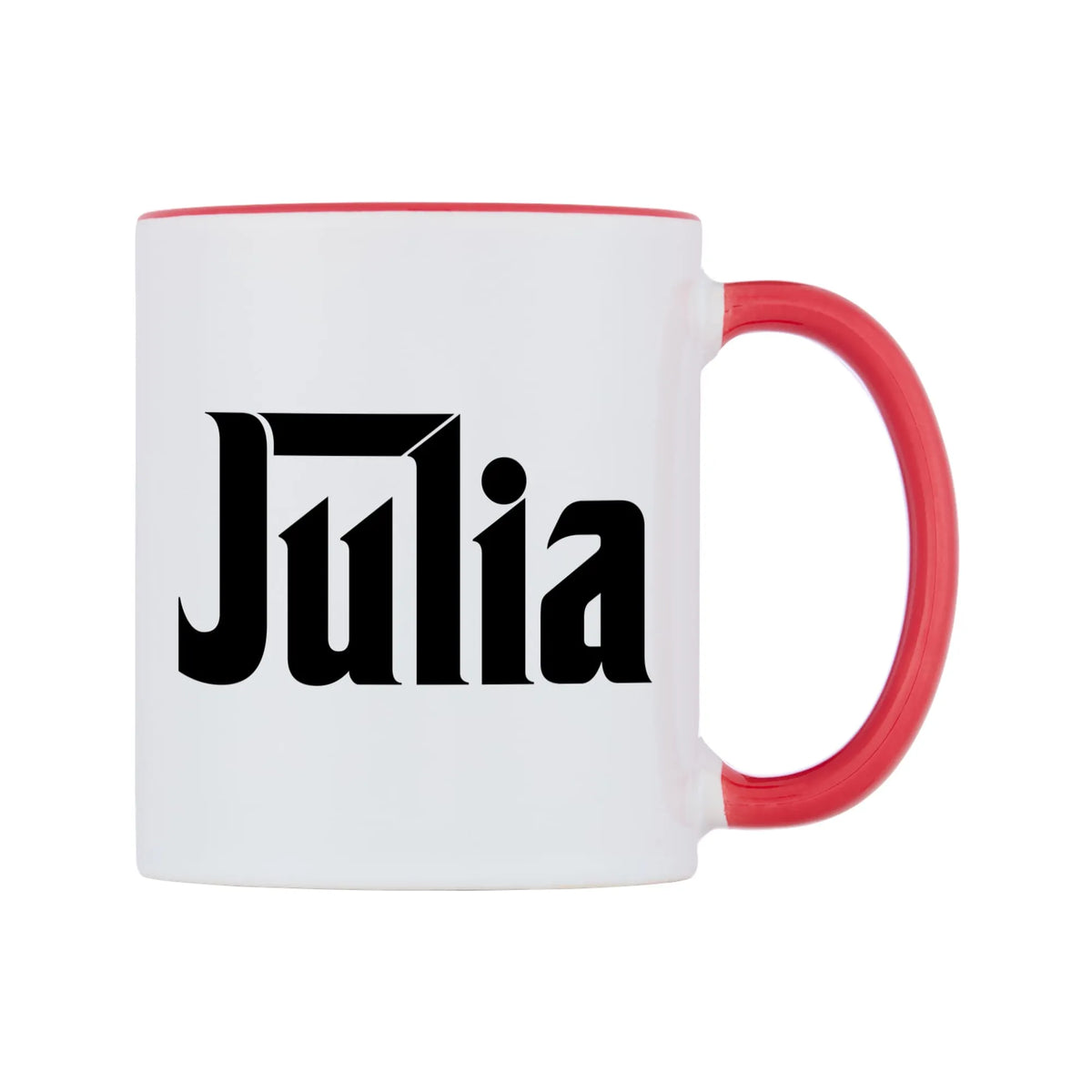 Julia - Godfather Themed Mug — white 11oz gloss mug with a red inside and handle, left side, on a white background