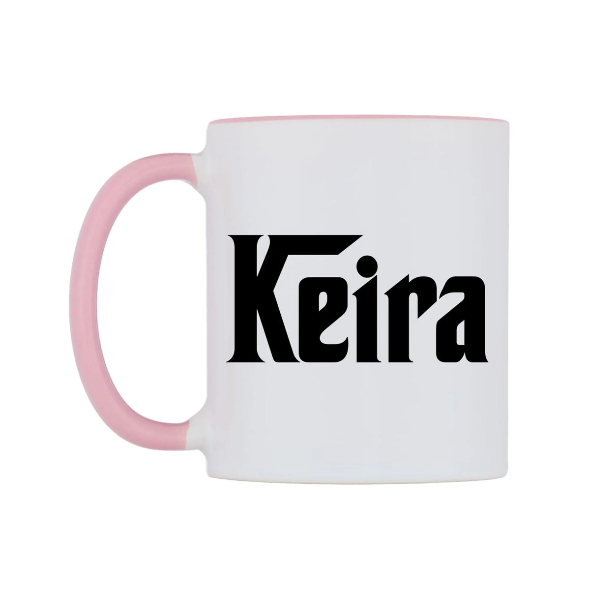 Keira - Godfather Themed Mug — white 11oz gloss mug with a pink inside and handle, right side, on a white background