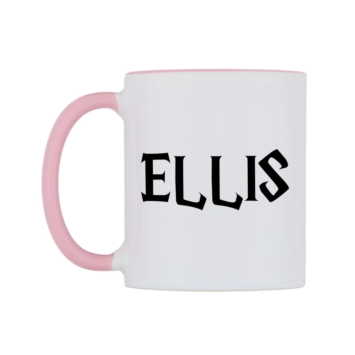 Ellis - Wizard Themed Mug — white 11oz gloss mug with a pink inside and handle, right side, on a white background