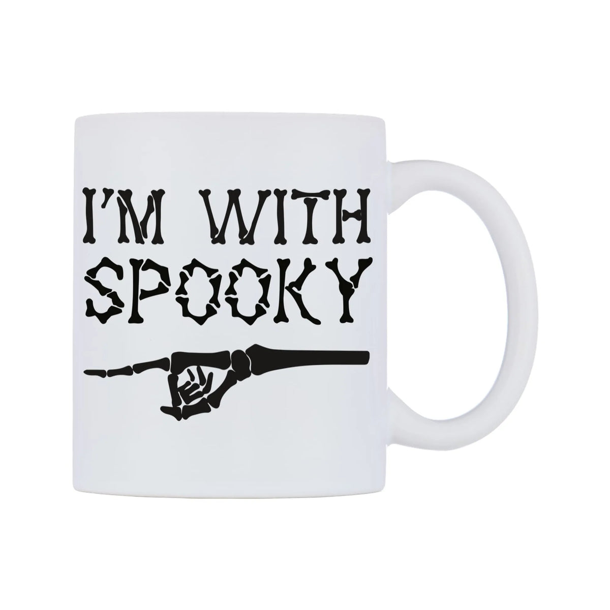 I'm With Spooky Mug — white 11oz gloss mug, left side, on a white background