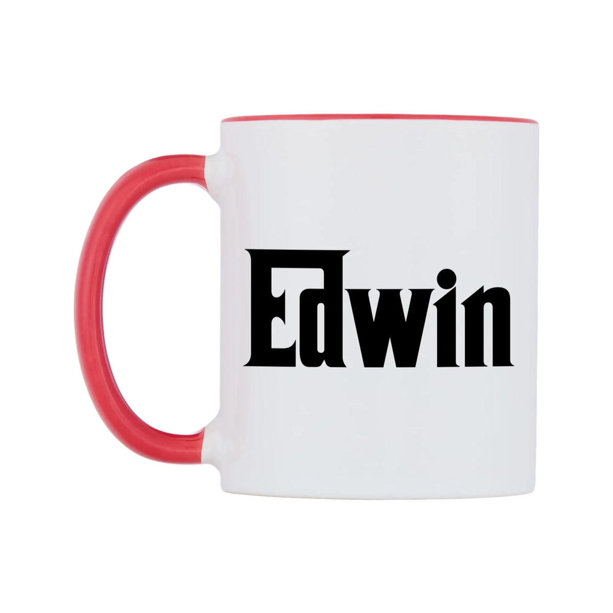 Edwin - Godfather Themed Mug — white 11oz gloss mug with a red inside and handle, right side, on a white background