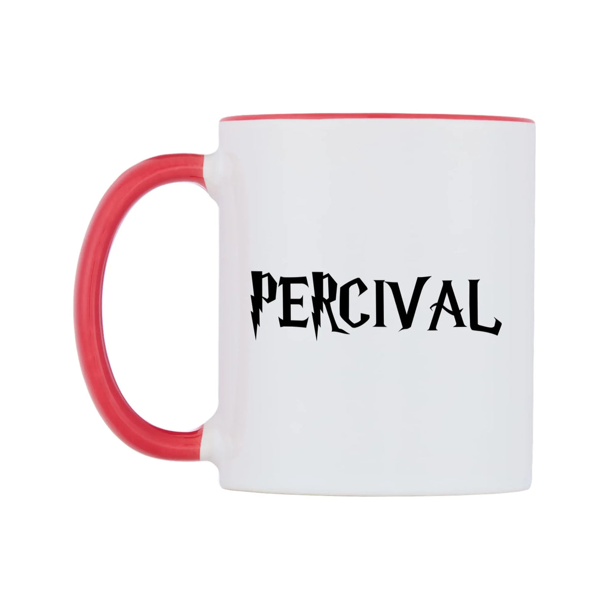 Percival - Wizard Themed Mug — white 11oz gloss mug with a red inside and handle, right side, on a white background