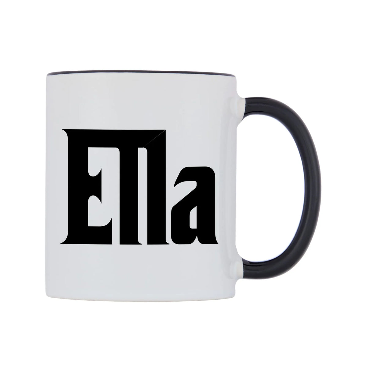 Ella - Godfather Themed Mug — white 11oz gloss mug with a black inside and handle, left side, on a white background
