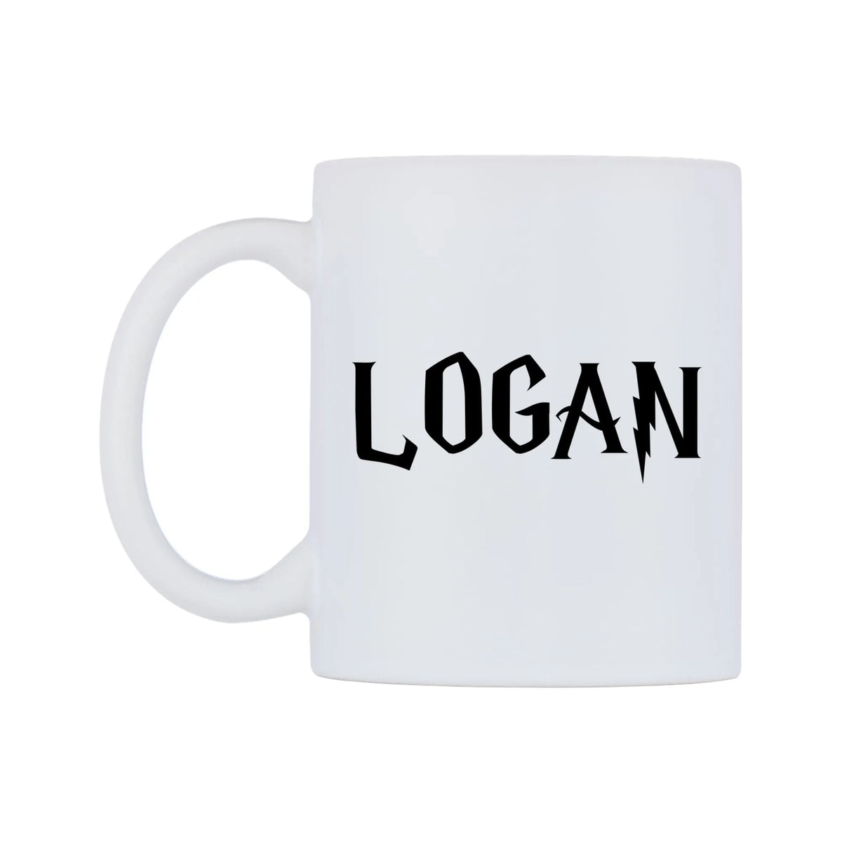 Logan - Wizard Themed Mug — white 11oz gloss mug, right side, on a white background