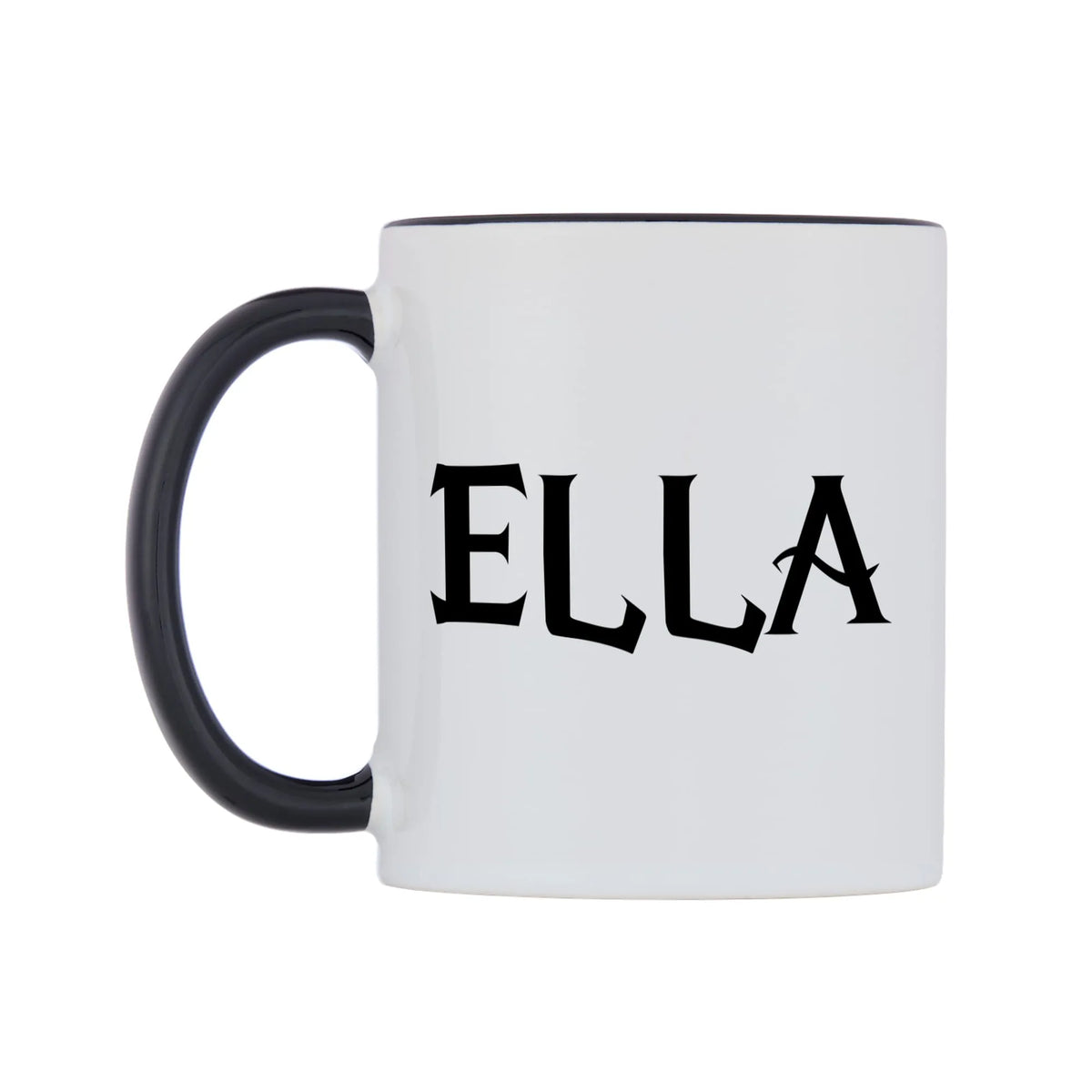 Ella - Wizard Themed Mug — white 11oz gloss mug with a black inside and handle, right side, on a white background