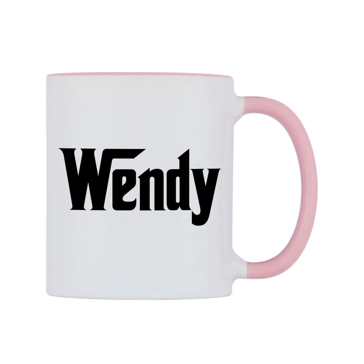 Wendy - Godfather Themed Mug — white 11oz gloss mug with a pink inside and handle, left side, on a white background