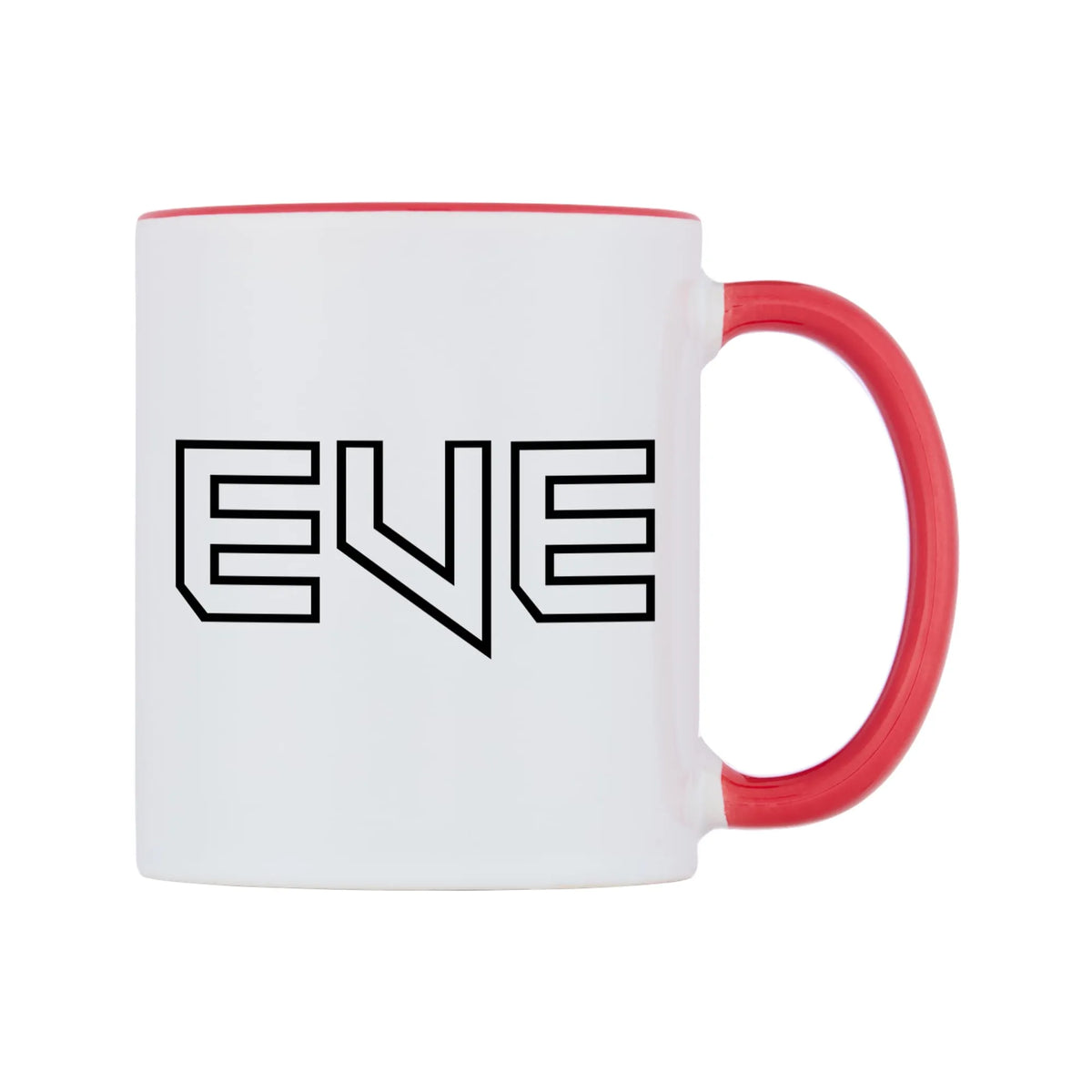 Eve - Iron Maiden Themed Mug — white 11oz gloss mug with a red inside and handle, left side, on a white background