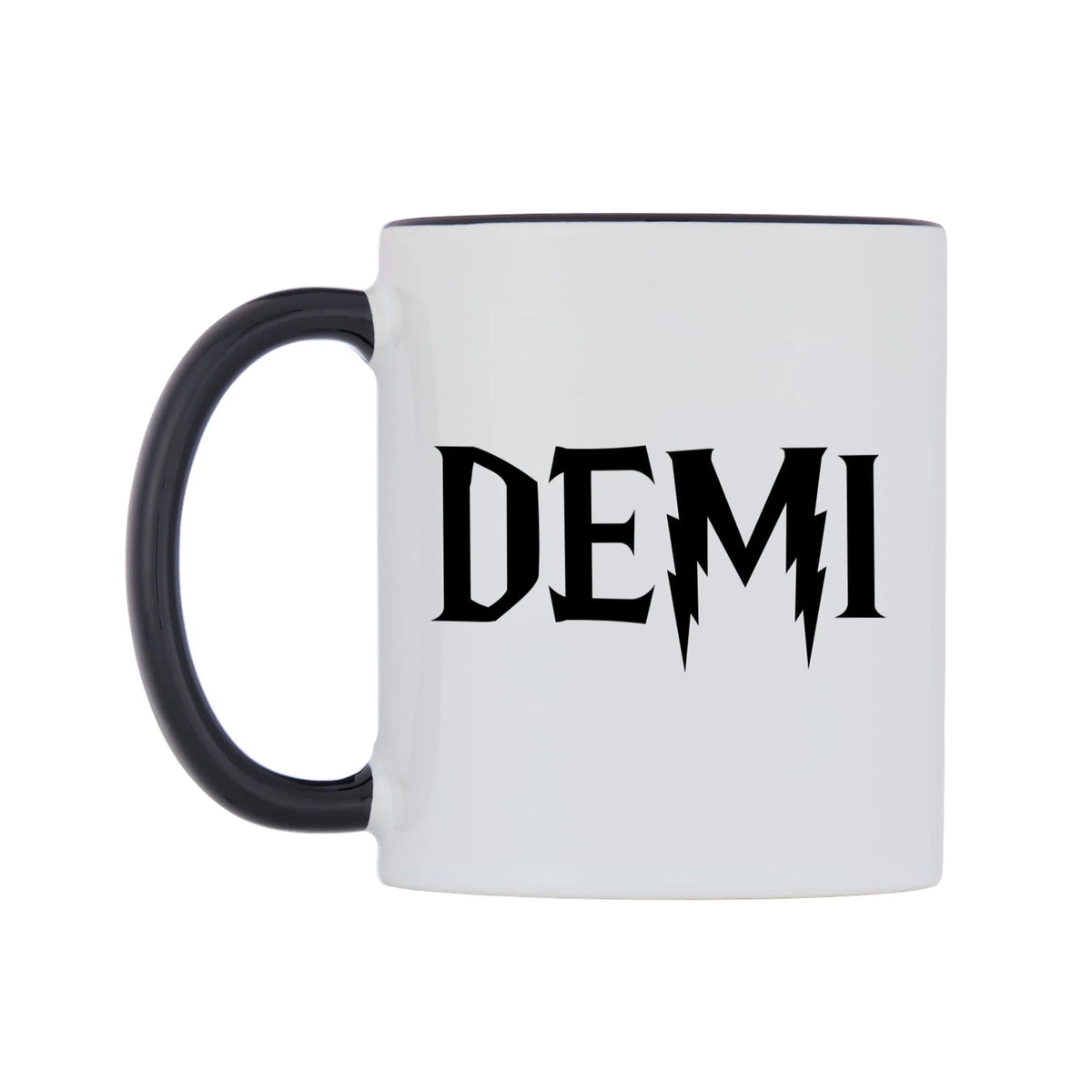 Demi - Wizard Themed Mug — white 11oz gloss mug with a black inside and handle, right side, on a white background
