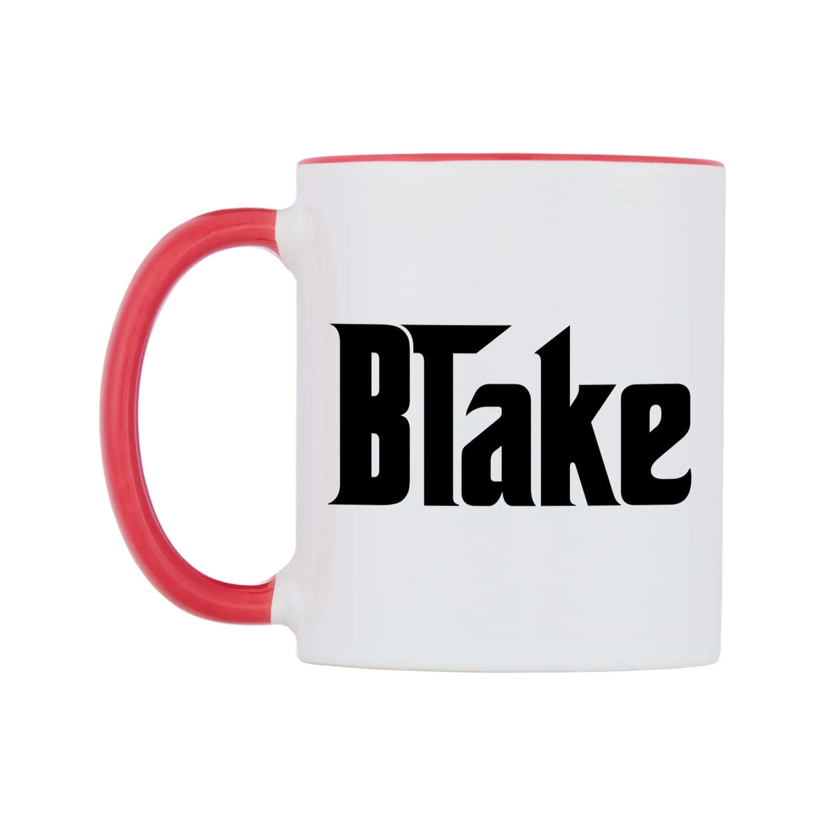 Blake - Godfather Themed Mug — white 11oz gloss mug with a red inside and handle, right side, on a white background