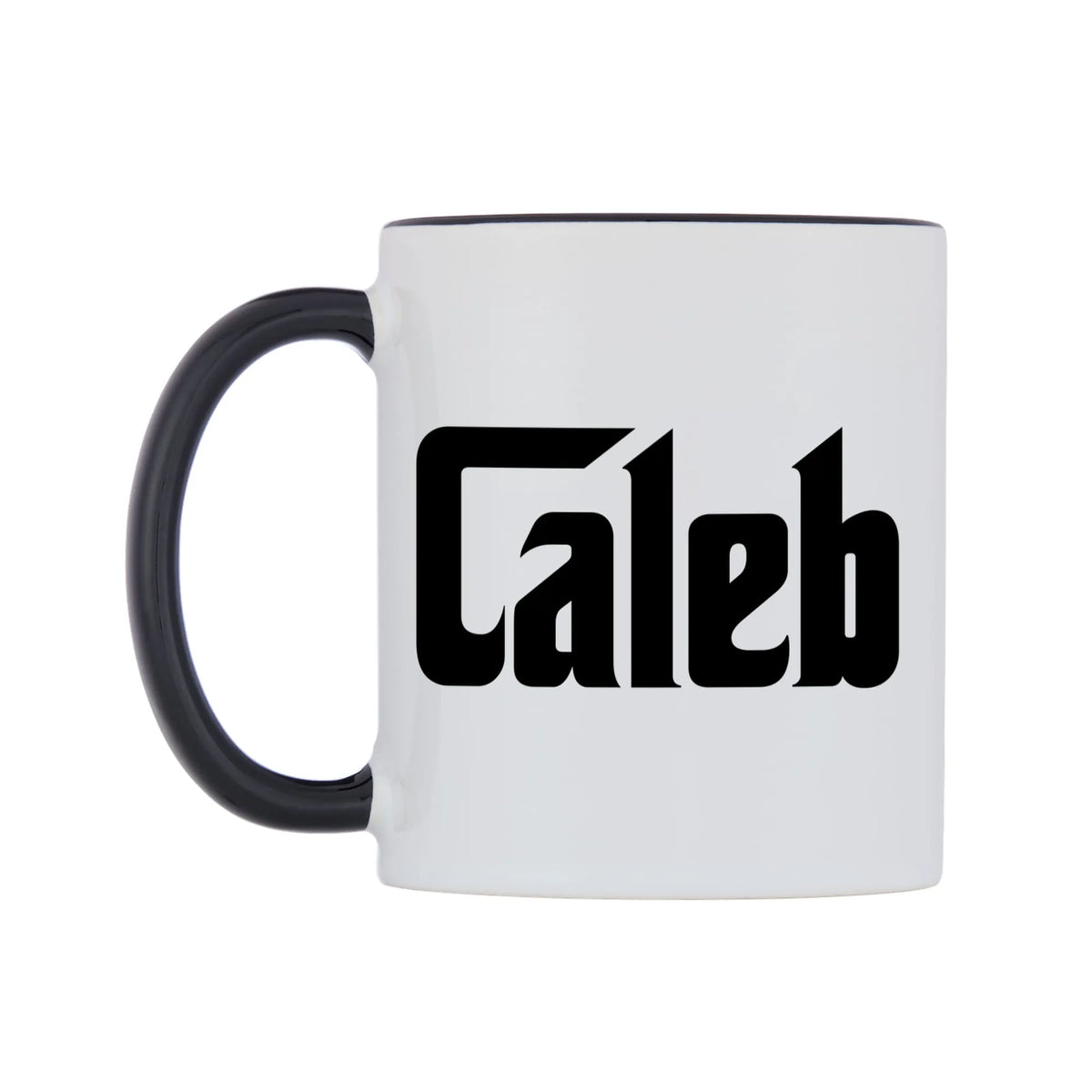 Caleb - Godfather Themed Mug — white 11oz gloss mug with a black inside and handle, right side, on a white background