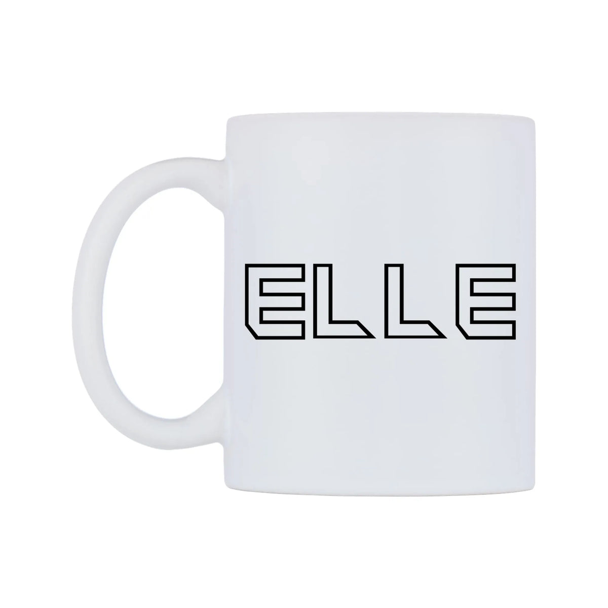 Elle - Iron Maiden Themed Mug — white 11oz gloss mug, right side, on a white background