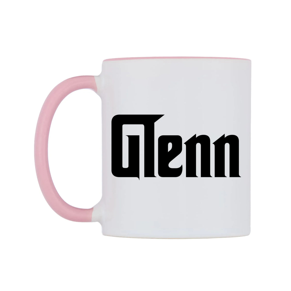 Glenn - Godfather Themed Mug — white 11oz gloss mug with a pink inside and handle, right side, on a white background