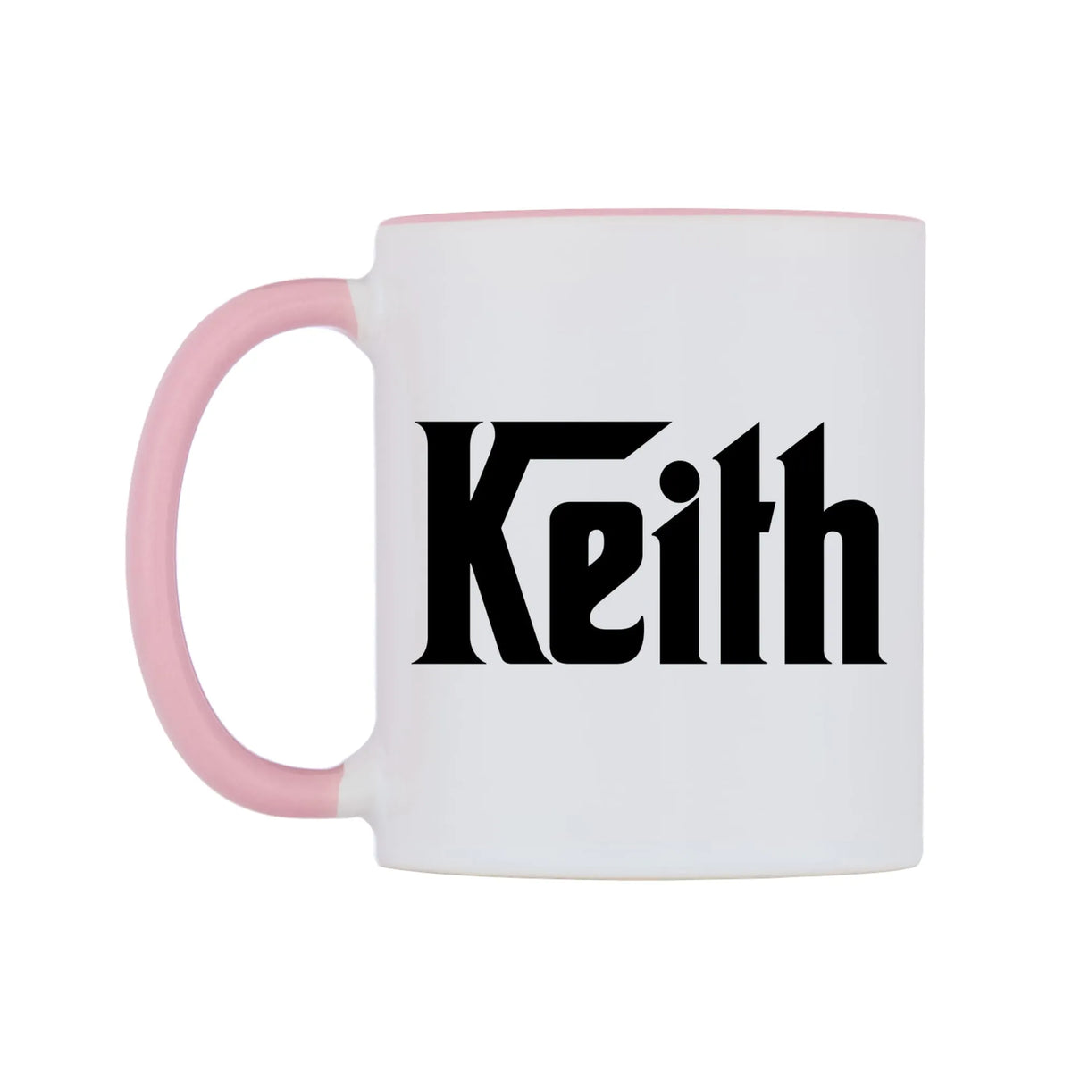 Keith - Godfather Themed Mug — white 11oz gloss mug with a pink inside and handle, right side, on a white background
