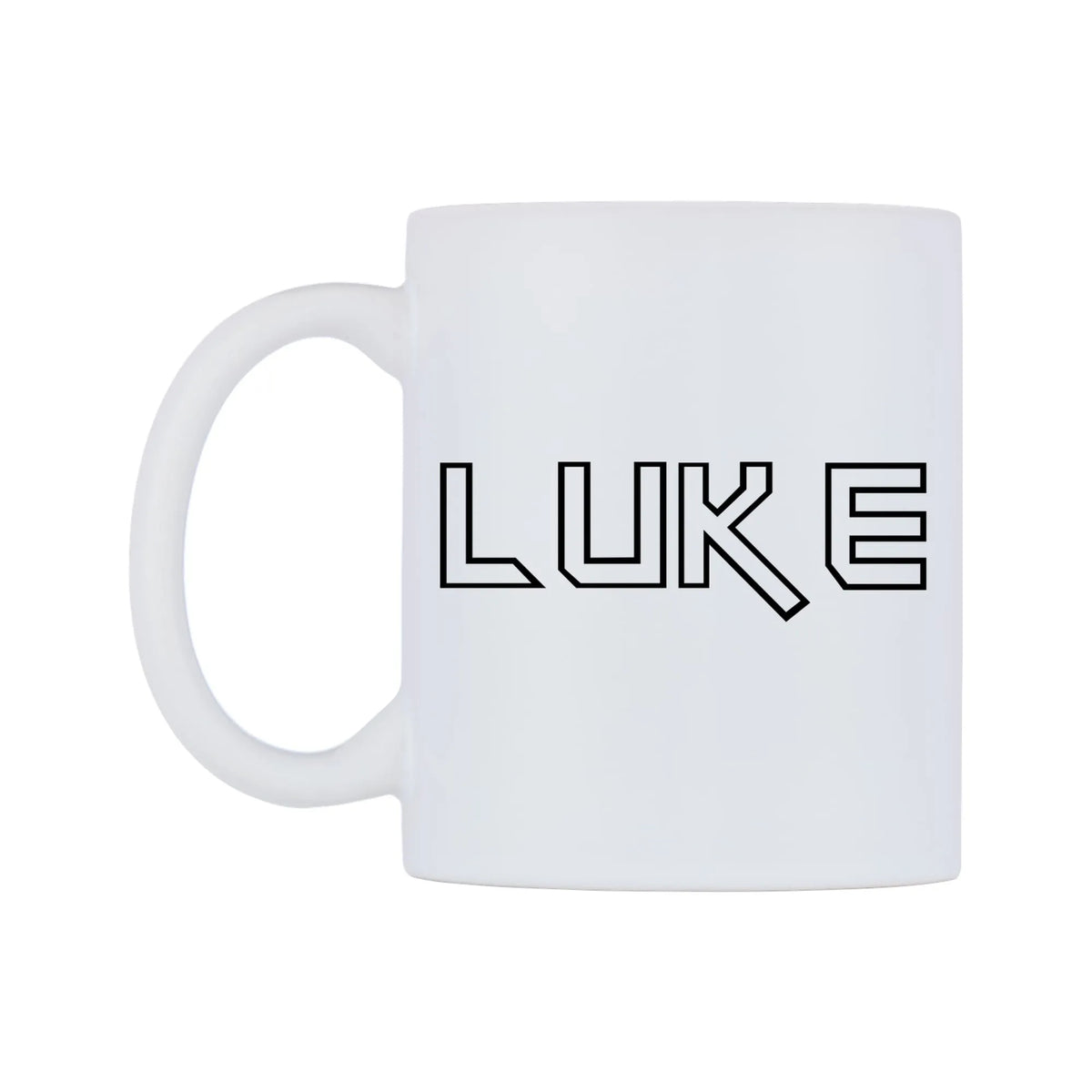 Luke - Iron Maiden Themed Mug — white 11oz gloss mug, right side, on a white background