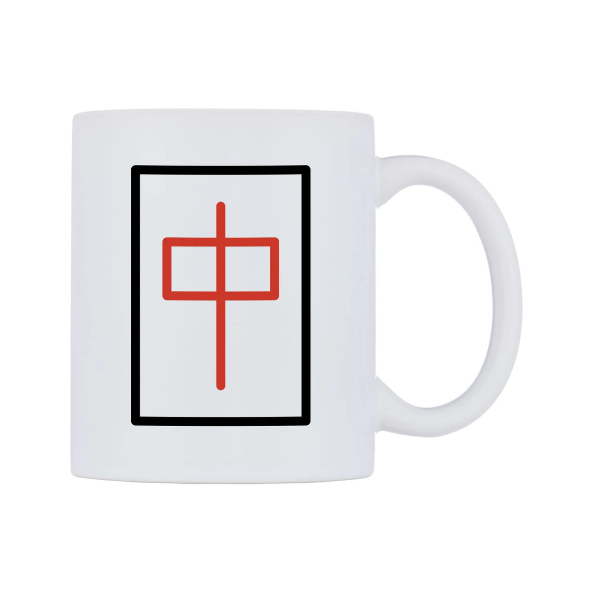 Mahjong Red Dragon Emoji Mug — mug, left side, on a white background
