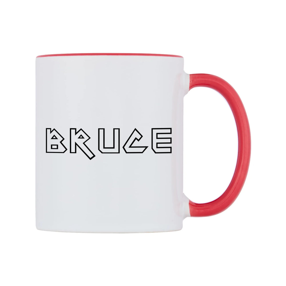 Bruce - Iron Maiden Themed Mug — white 11oz gloss mug with a red inside and handle, left side, on a white background