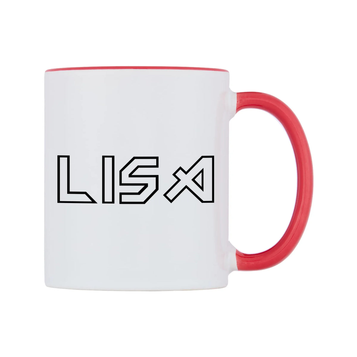Lisa - Iron Maiden Themed Mug — white 11oz gloss mug with a red inside and handle, left side, on a white background