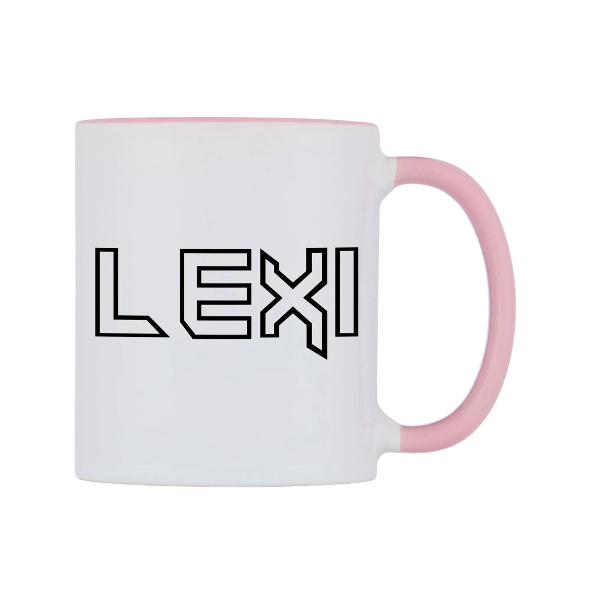 Lexi - Iron Maiden Themed Mug — white 11oz gloss mug with a pink inside and handle, left side, on a white background