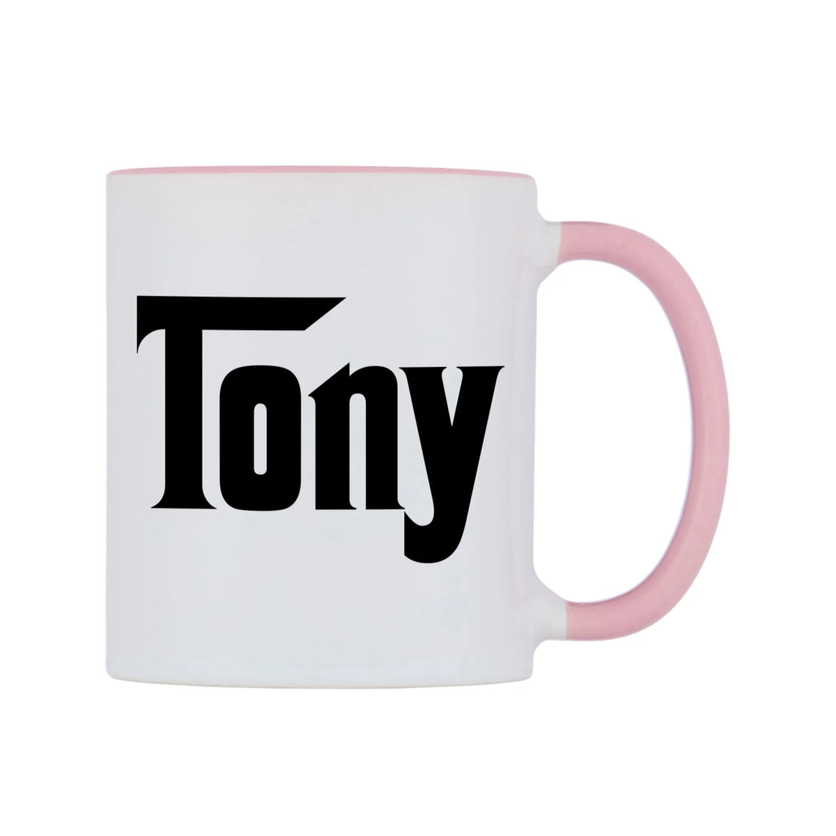 Tony - Godfather Themed Mug — white 11oz gloss mug with a pink inside and handle, left side, on a white background
