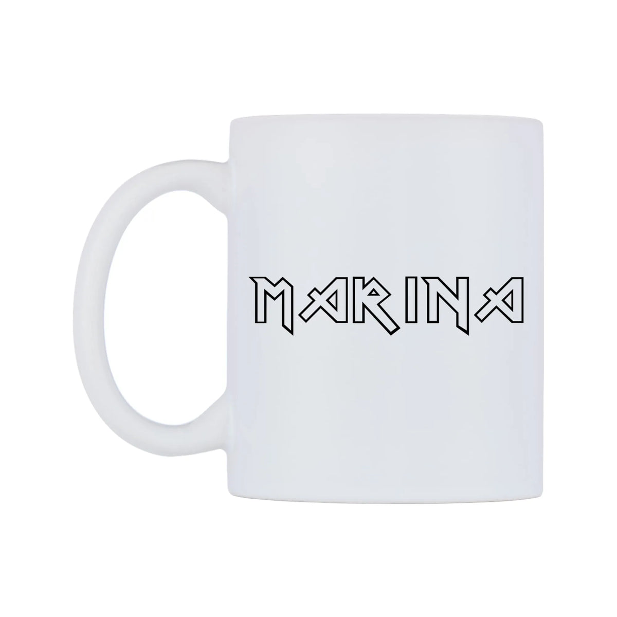 Marina - Iron Maiden Themed Mug — white 11oz gloss mug, right side, on a white background