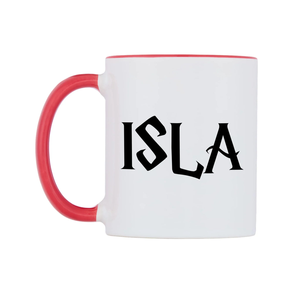 Isla - Wizard Themed Mug — white 11oz gloss mug with a red inside and handle, right side, on a white background