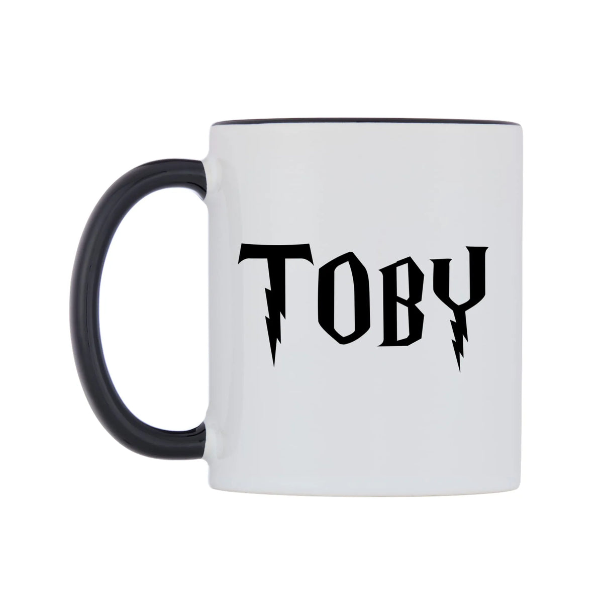Toby - Wizard Themed Mug — white 11oz gloss mug with a black inside and handle, right side, on a white background