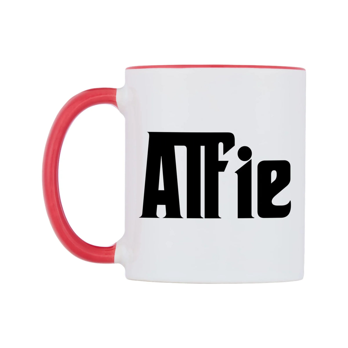 Alfie - Godfather Themed Mug — white 11oz gloss mug with a red inside and handle, right side, on a white background