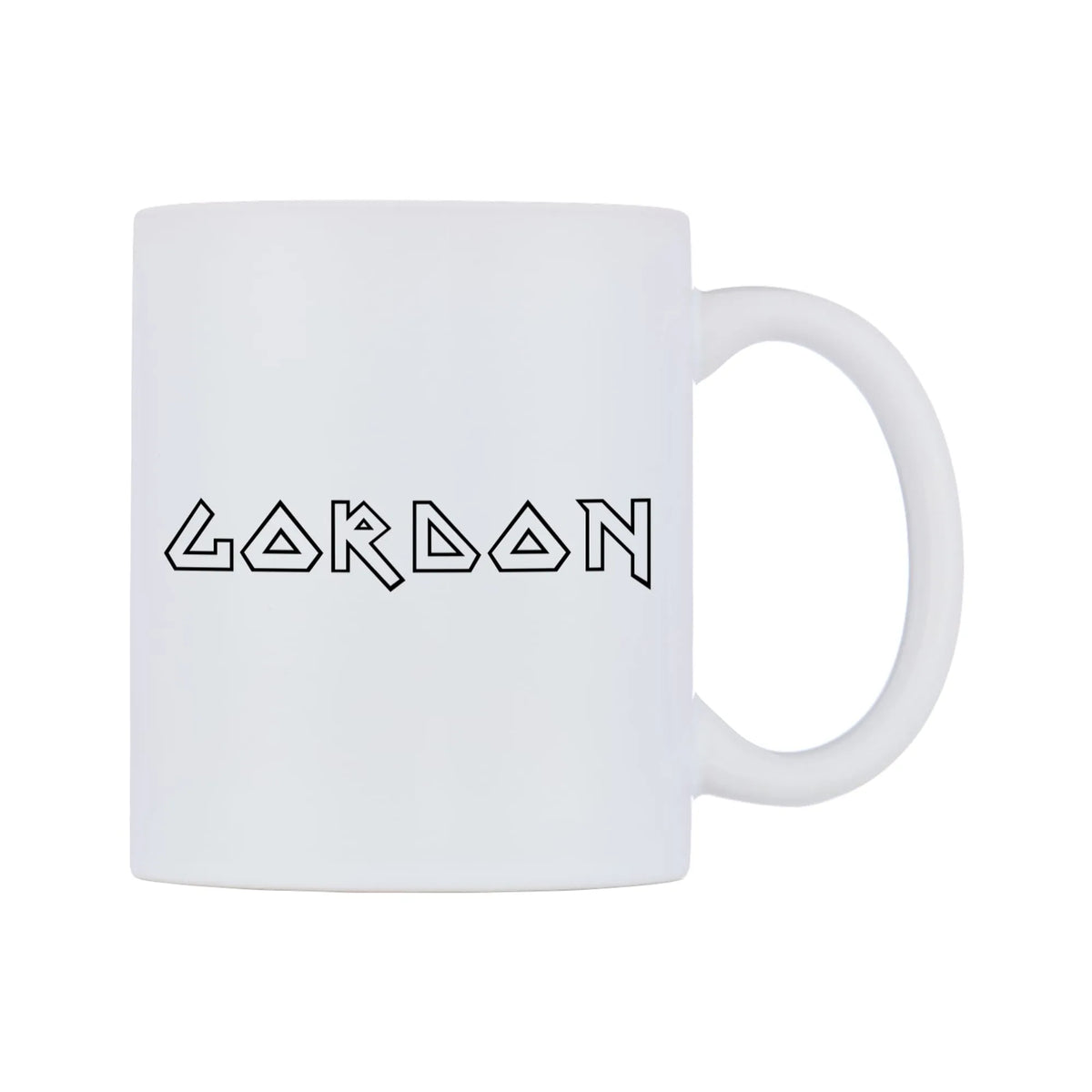 Gordon - Iron Maiden Themed Mug — white 11oz gloss mug, left side, on a white background