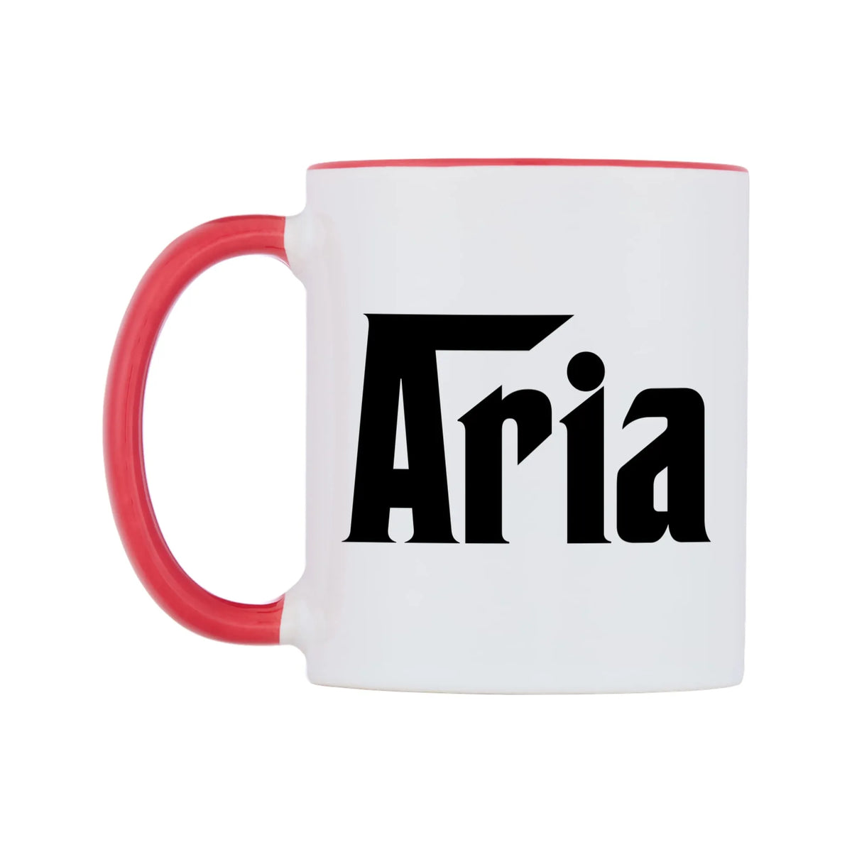 Aria - Godfather Themed Mug — white 11oz gloss mug with a red inside and handle, right side, on a white background