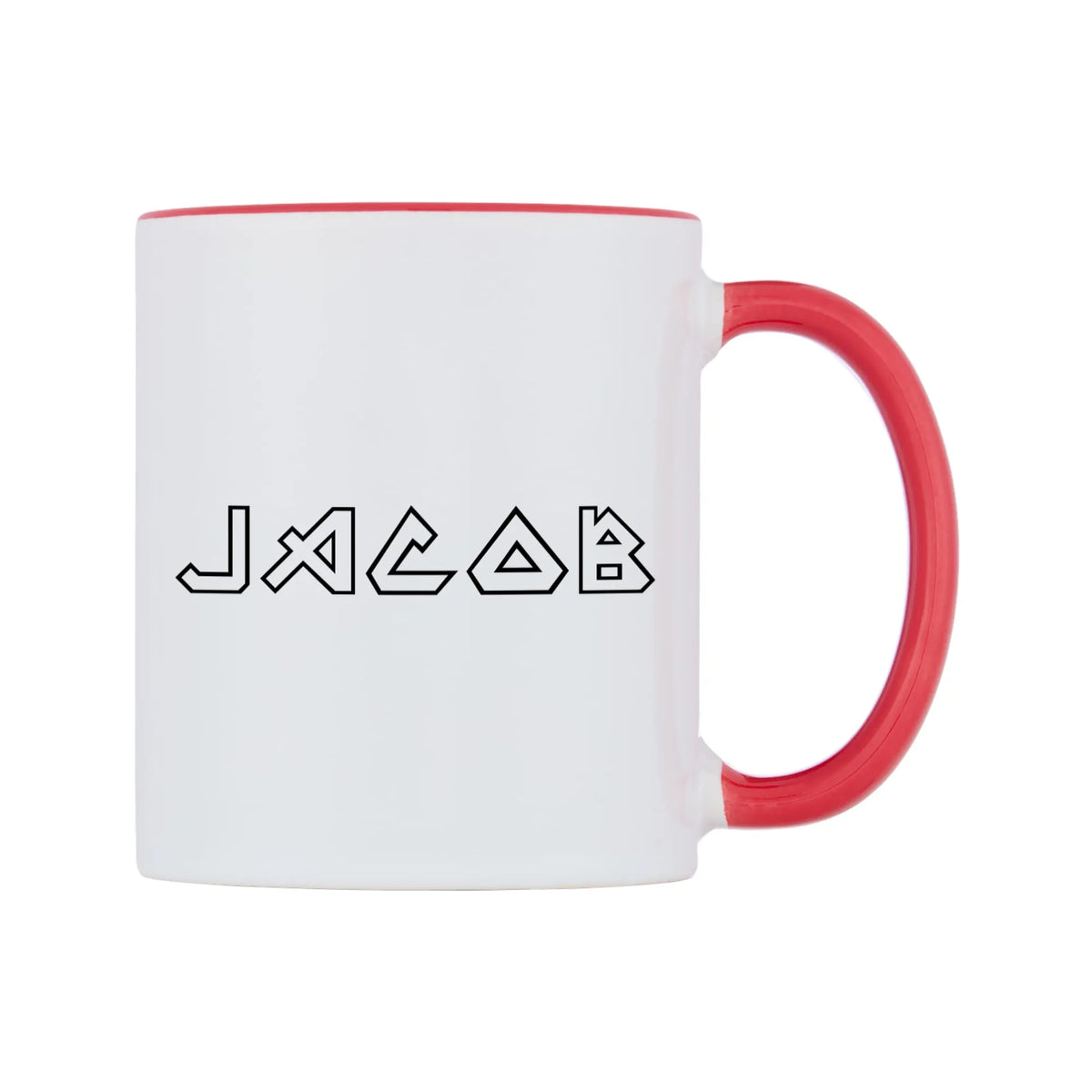 Jacob - Iron Maiden Themed Mug — white 11oz gloss mug with a red inside and handle, left side, on a white background
