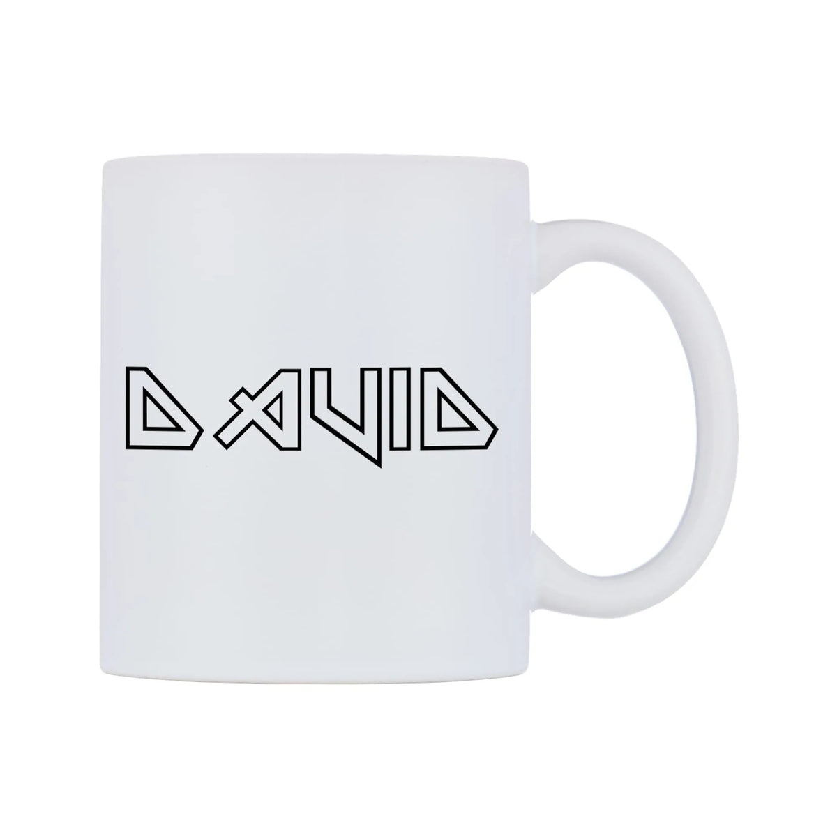 David - Iron Maiden Themed Mug — white 11oz gloss mug, left side, on a white background
