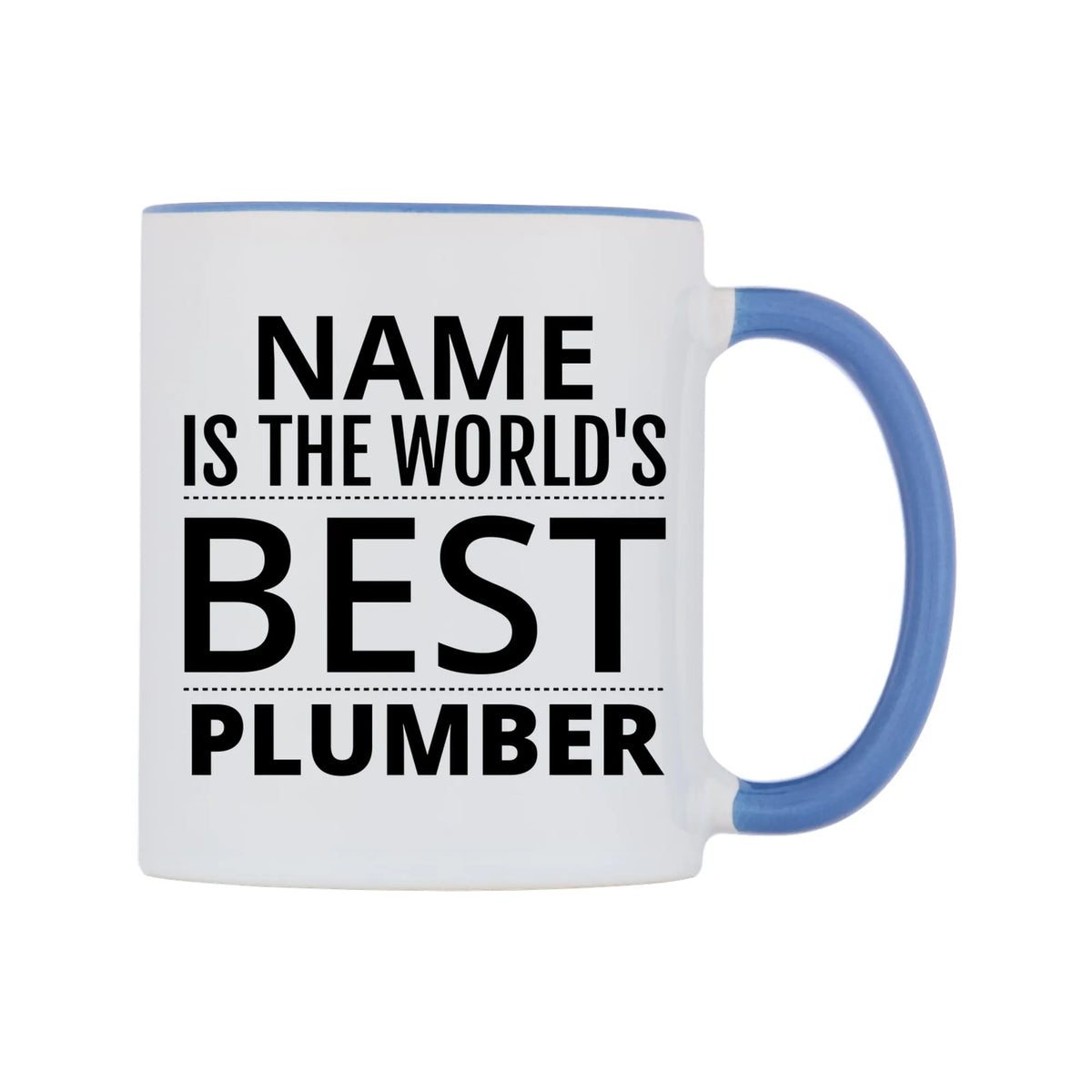 World's Best Personalised Mug — white 11oz gloss mug with a cambridge blue inside and handle, left side, on a white background
