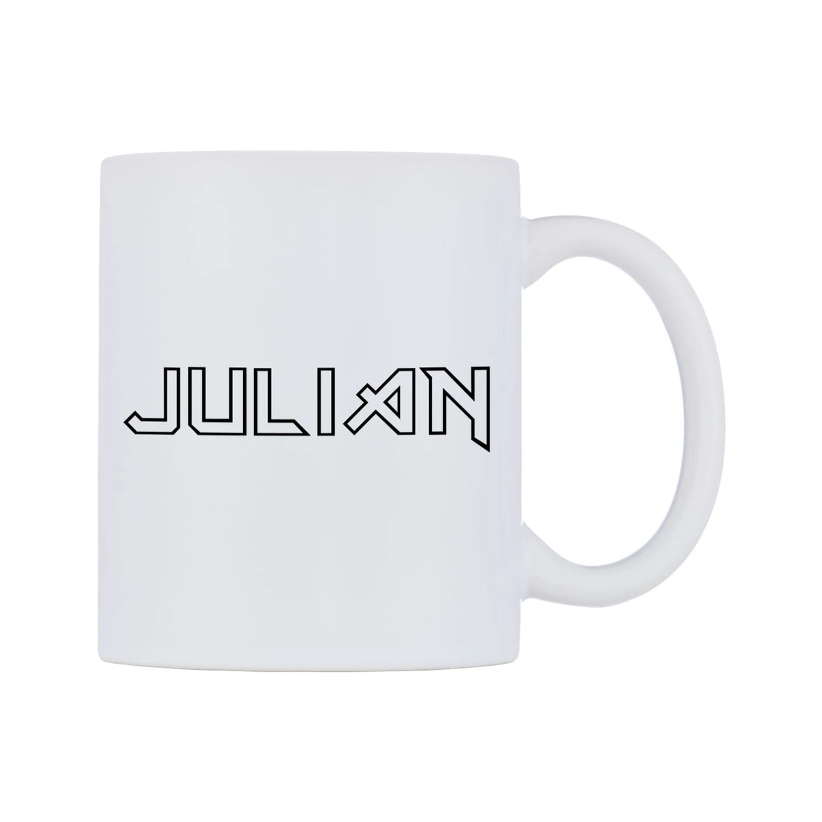 Julian - Iron Maiden Themed Mug — white 11oz gloss mug, left side, on a white background